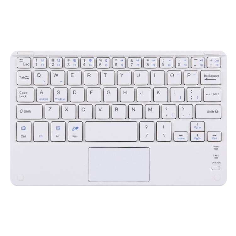White Bluetooth wireless keyboard with QWERTY keys and touch panel for tablets