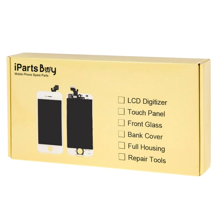 iParts Buy phone parts box showing LCD, touch panel, front glass, and tools list
