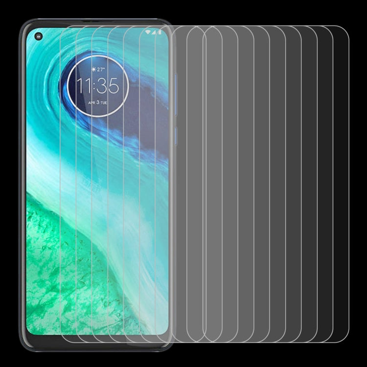 Phone front with clear tempered glass screen protector, 10-pack stacked behind