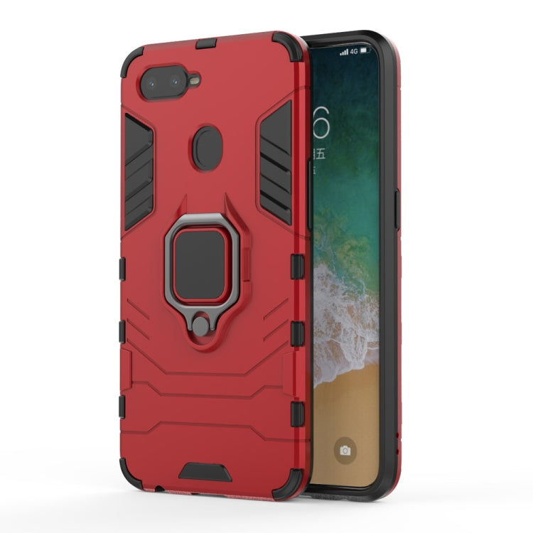 Rugged red shockproof phone case with magnetic ring holder and bumper edges