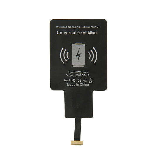 Qi wireless charging receiver for micro USB, black body with charging status icons
