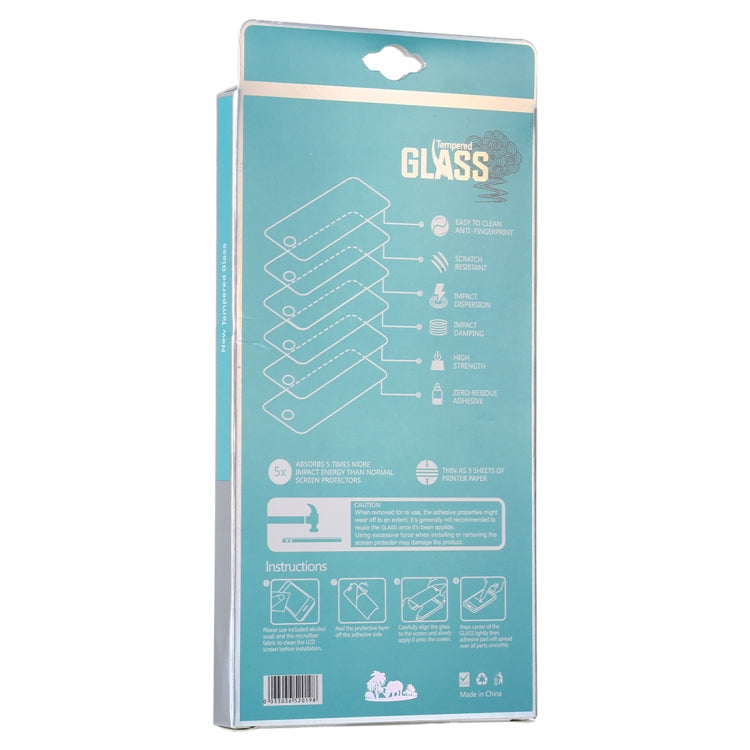 Elephant-pattern tempered glass screen protector packaging box back, teal with instructions