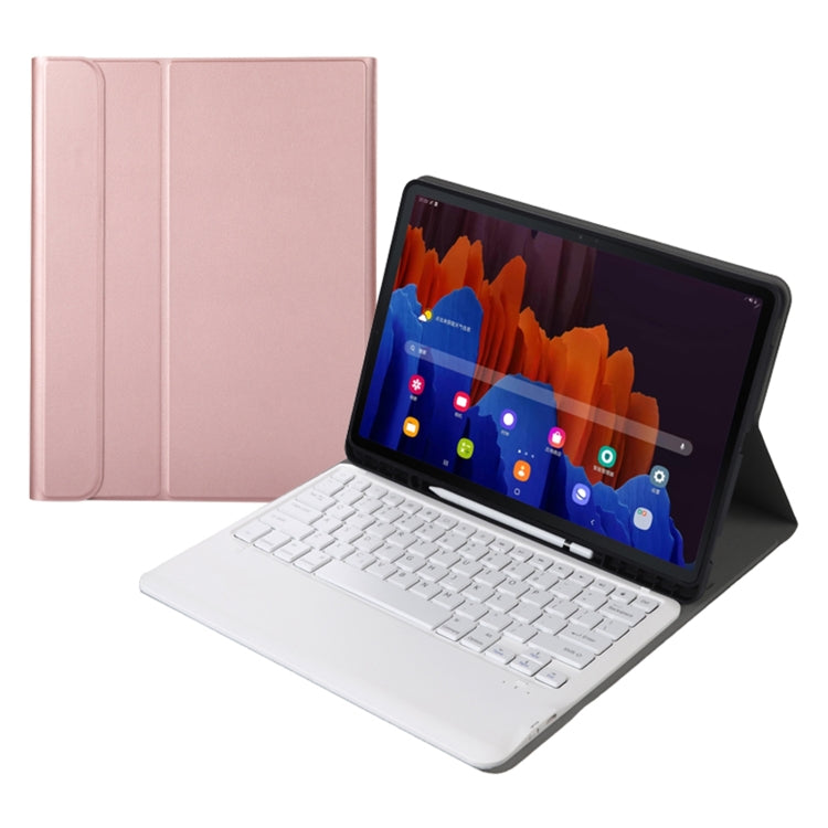 Rose gold-tone detachable Bluetooth keyboard tablet case with folio cover and keyboard