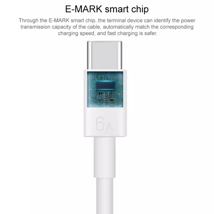 USB-C connector with E-MARK smart chip and 6A marking on white cable