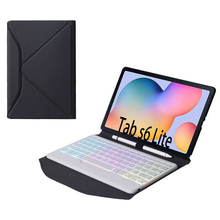 White and black leather Bluetooth keyboard tablet case with rainbow backlit keys