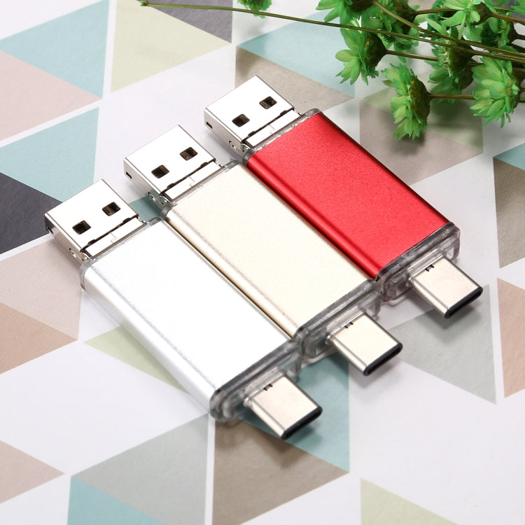 128GB USB flash drives set, red and silver, USB-A connectors with clear caps