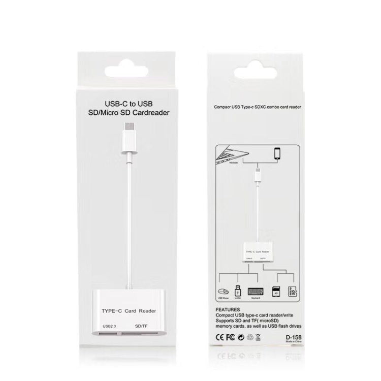 Retail package for Type-C to USB SD/TF card reader with connector diagram