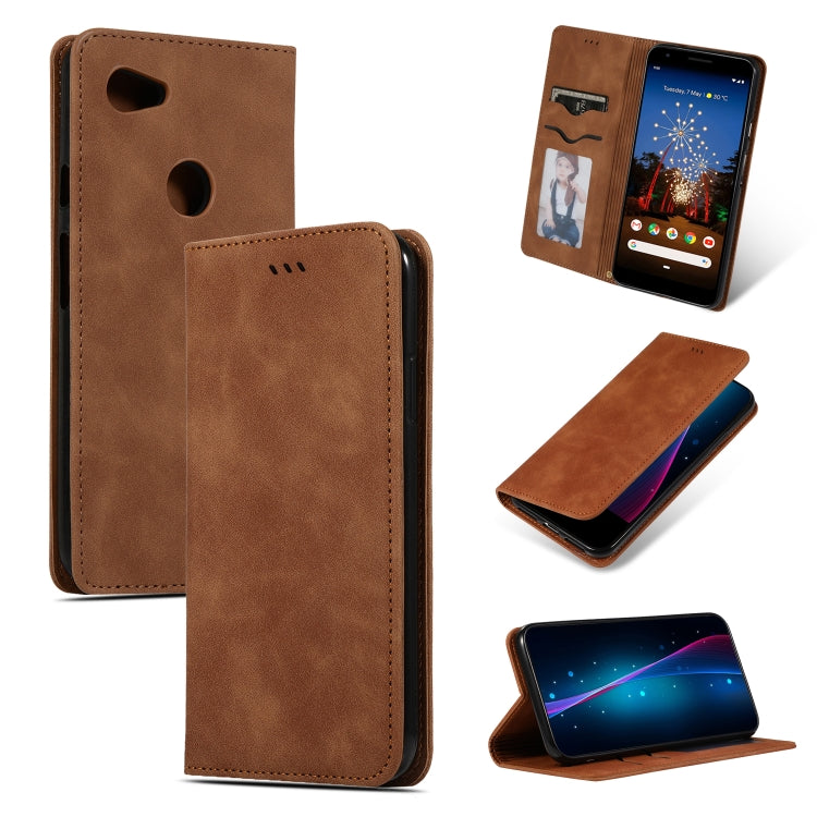 Brown magnetic flip leather case with horizontal cutouts for Pixel 3A XL
