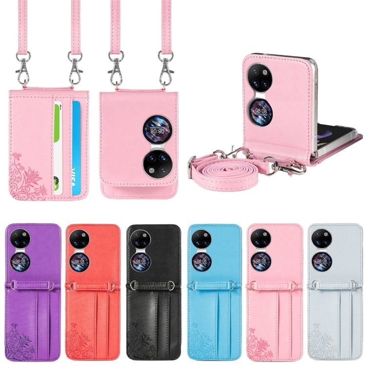 Diagonal Embossed Card Folding Phone Case, For Huawei P50 Pocket