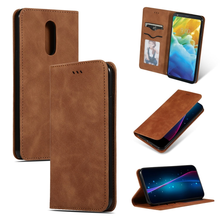 Brown magnetic flip leather case for LG Stylo 5 with card slot and stand