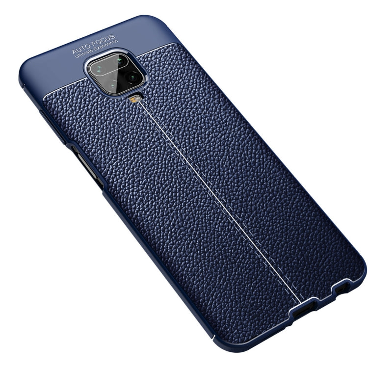 Navy blue litchi-texture TPU shockproof case with raised camera bezel for Redmi Note 9 Pro Max