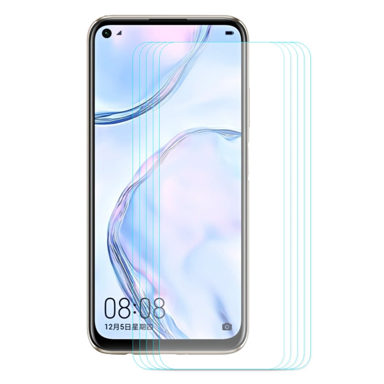 5-pack tempered glass screen protectors with curved edges on smartphone front