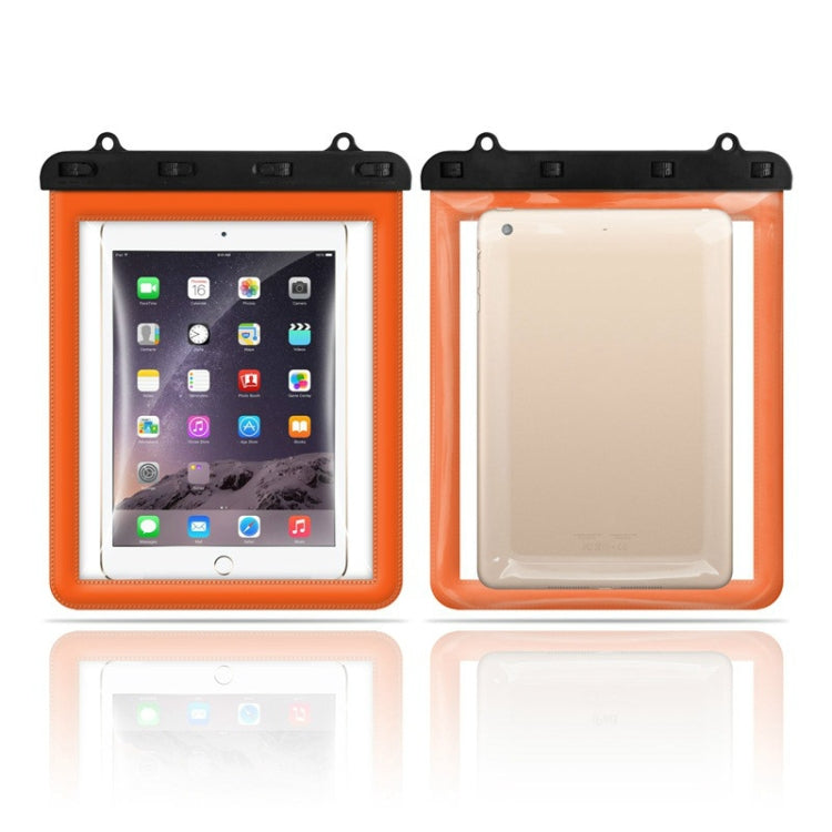 Waterproof tablet pouch set with transparent window and black seal, two-pack, orange