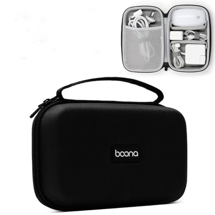 Black portable electronic storage bag with handle and baona logo patch