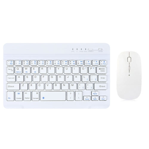 White mini Bluetooth keyboard with matching wireless mouse