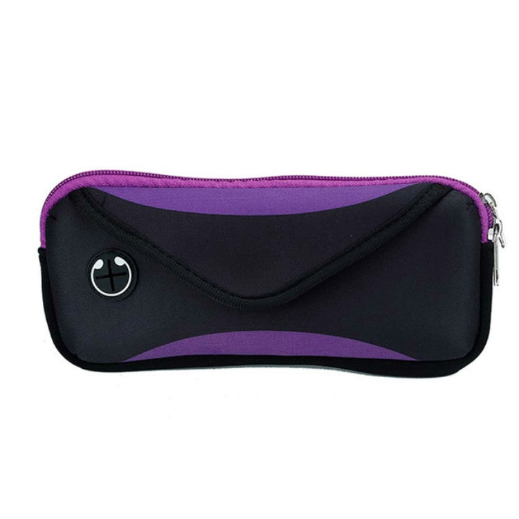 Purple and black waist phone bag with zip and adjustable belt strap