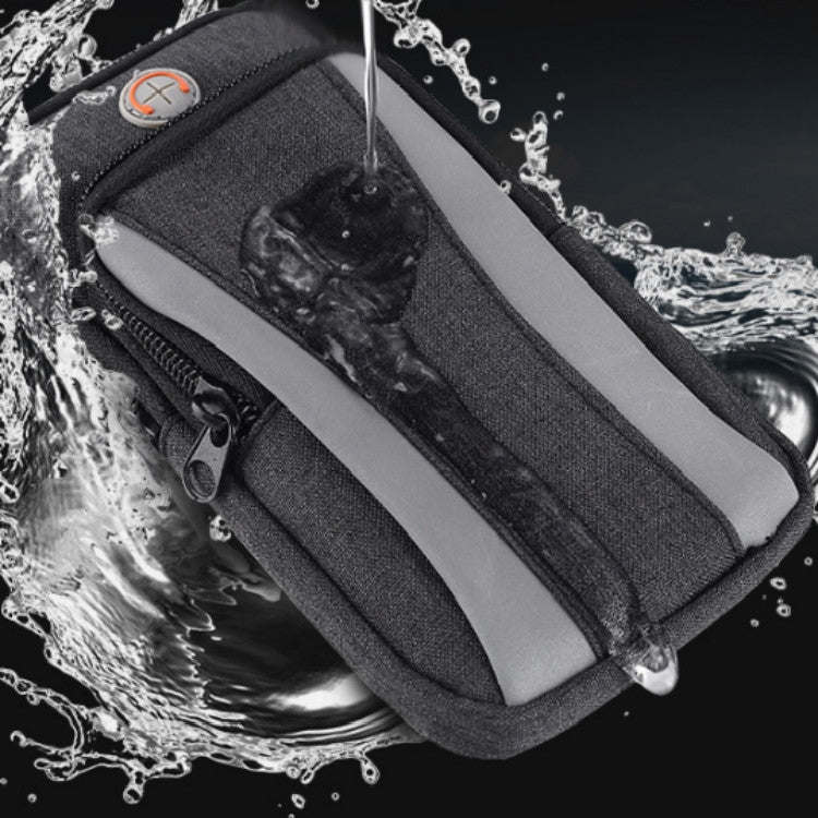 Black waterproof smartphone armband with gray window and sealed zipper pocket.