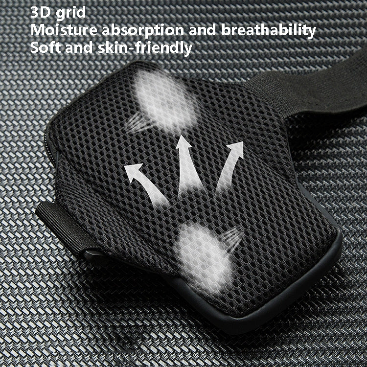 Black mesh armband pocket insert with breathable grid pattern close-up