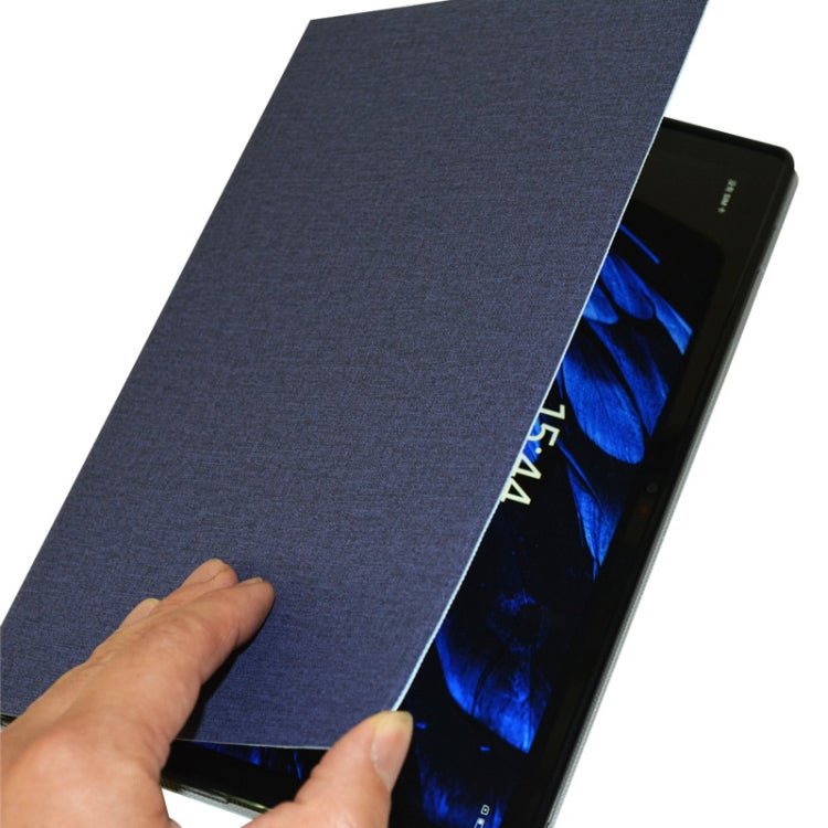 Dark blue tablet case cover with textured fabric surface