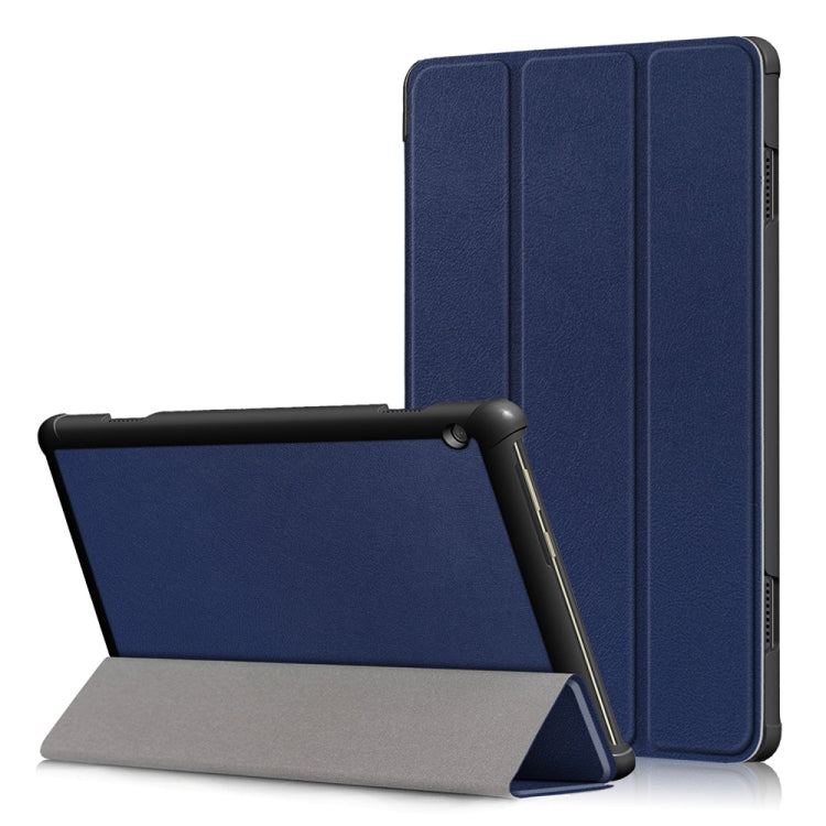 3-folding flip leather case with textured finish for tablet, dark blue, stand folded