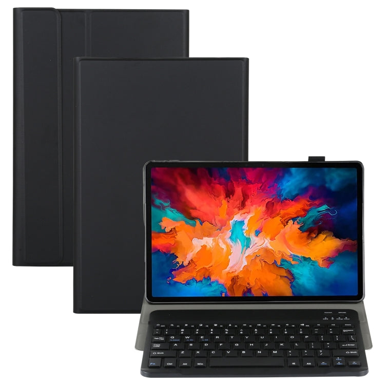 Leather tablet case with removable keyboard, black with dark keys