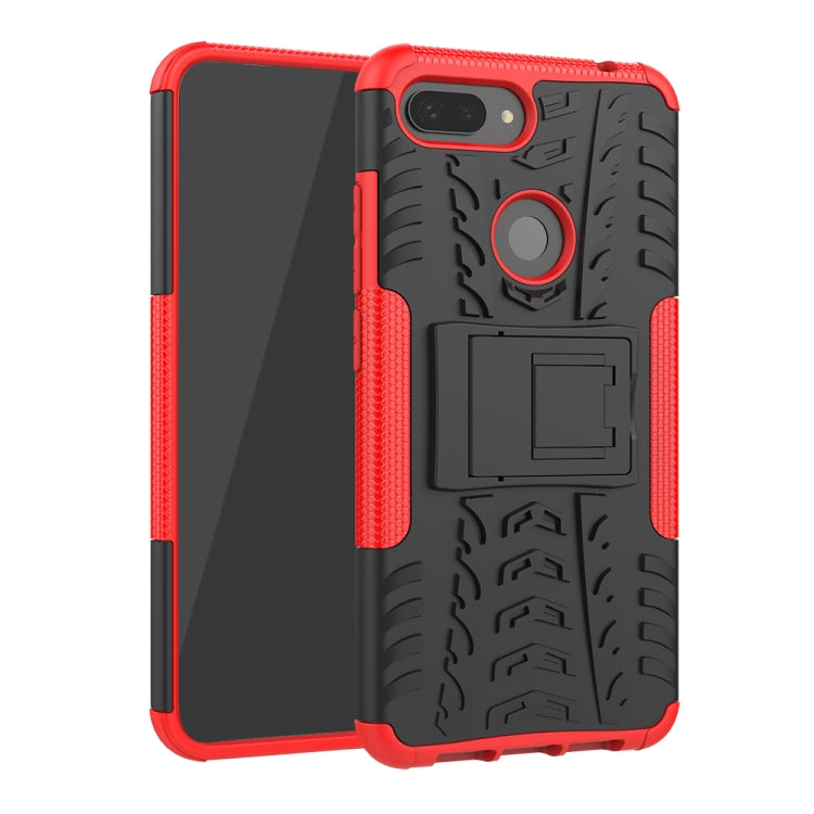Shockproof red phone case with tire tread pattern and circular holder
