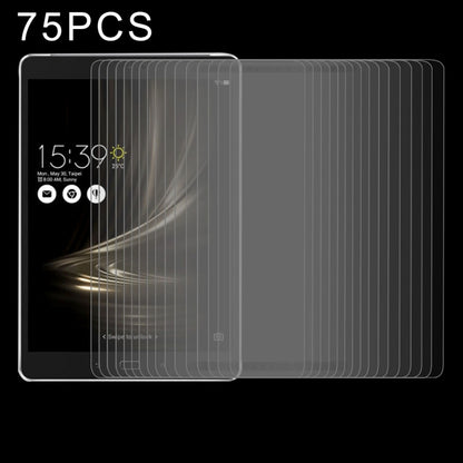 Clear tempered glass screen protector set, 75 pieces stacked on tablet screen