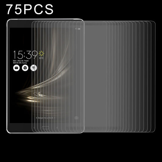 Clear tempered glass screen protector set, 75 pieces stacked on tablet screen