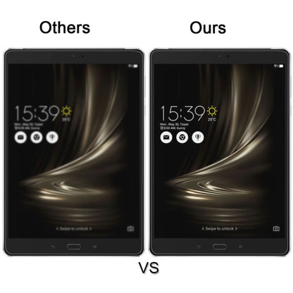 Tablet tempered glass screen protector, side-by-side comparison with clearer coverage