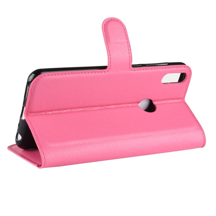 Magenta flip leather phone case with horizontal stand and card holder