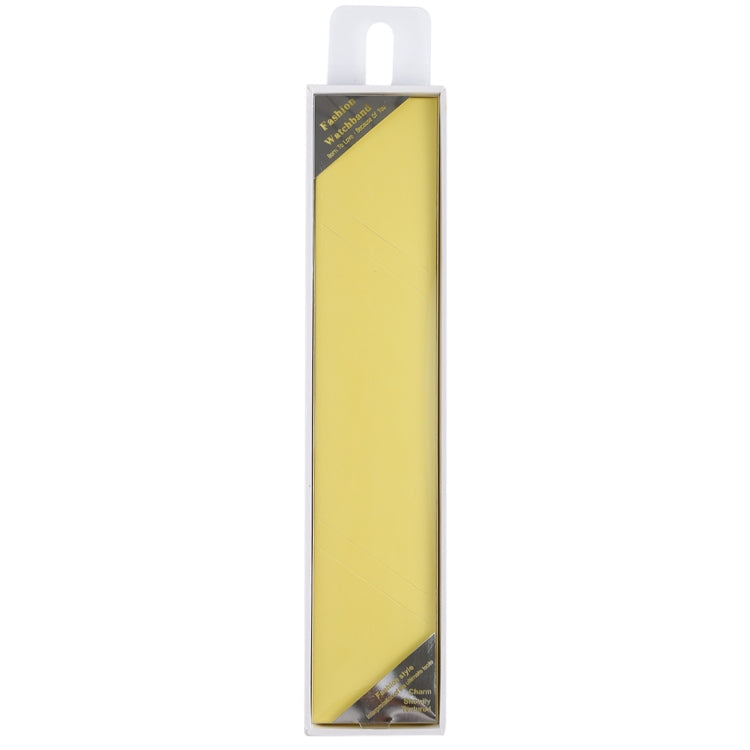 Smart watch band packaging box with yellow inner panel and white top hanging loop