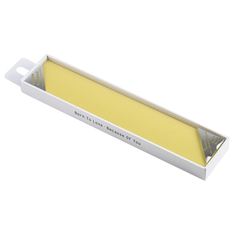 Smart watch band packaging box in white tray with yellow insert and clear lid