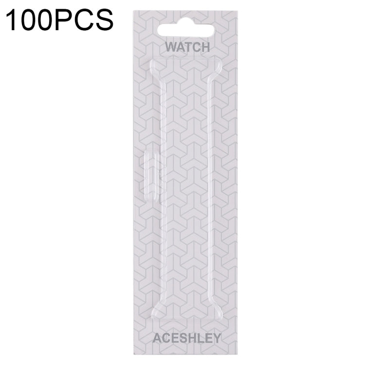 100-pack smart watch band package, white patterned card with hang hole and ACE... logo