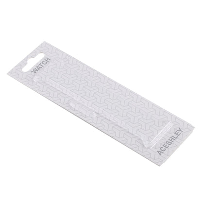 Light gray patterned smart watch band on card backing, with clasp end