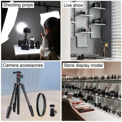 Camera display and shooting prop setup featuring multiple fake lens models
