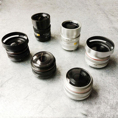 Set of six dummy DSLR camera lens models, black and silver