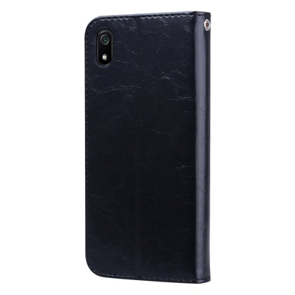 Black leather folio-style phone case with camera cutout for Xiaomi Redmi 7A