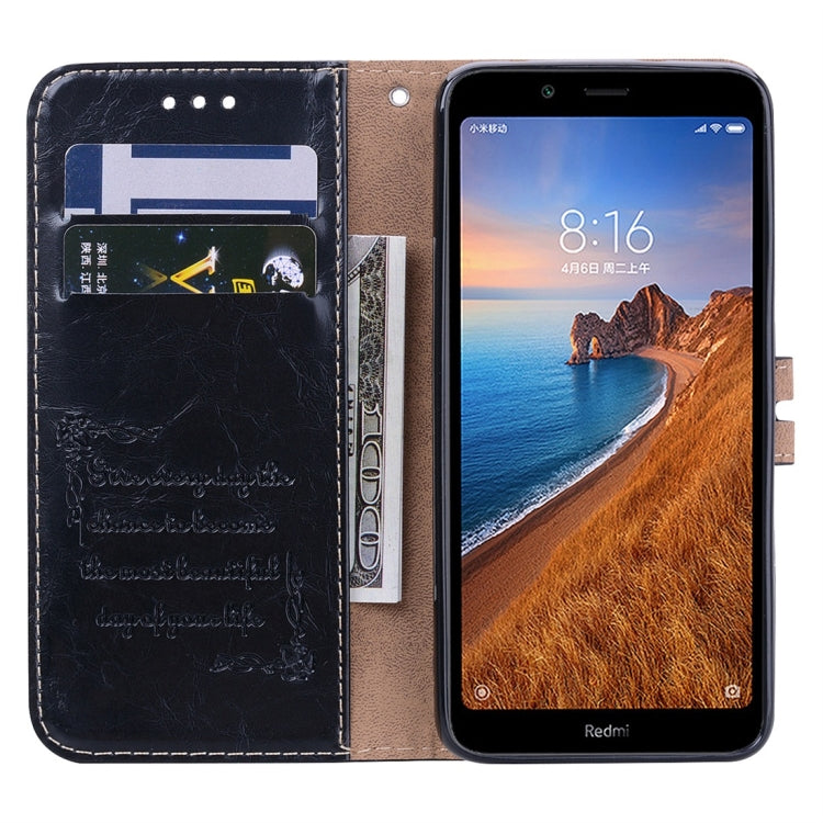 Black leather flip phone case with card holder slots and wallet compartment for Xiaomi Redmi 7A