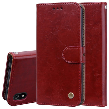 Red leather flip phone case with card slots and snap closure for Xiaomi Redmi 7A