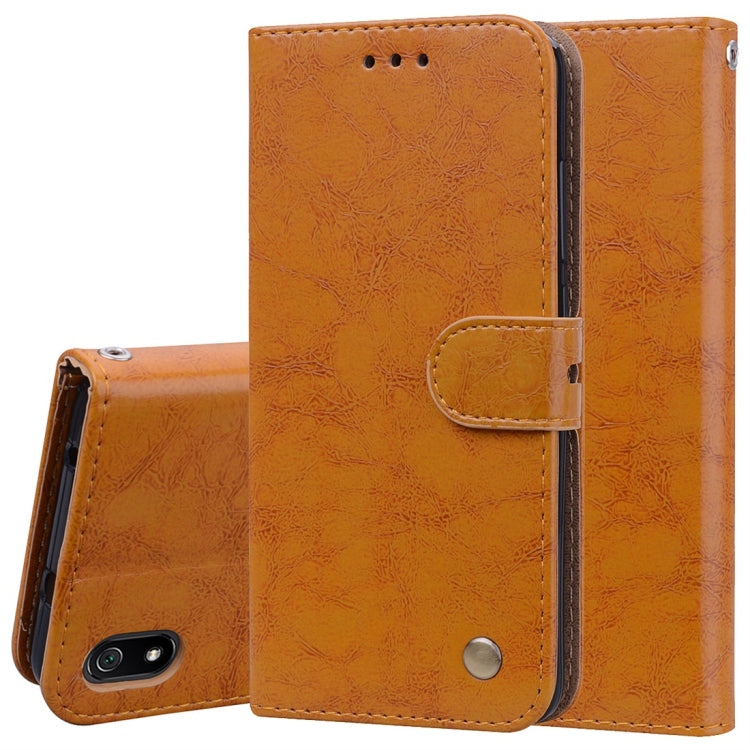 Brown leather flip phone case with card slots and snap closure for Xiaomi Redmi 7A