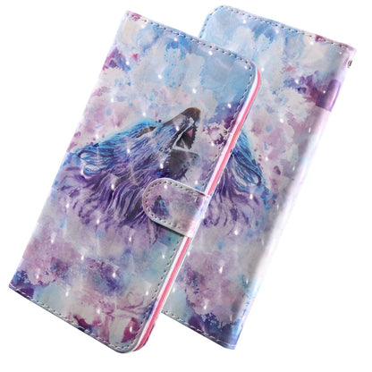 Blue-purple wolf patterned flip phone wallet case with magnetic clasp