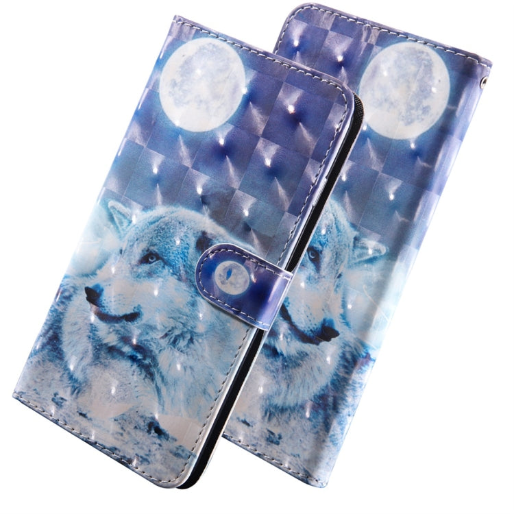 Flip phone wallet case with blue wolf print and magnetic closure strap