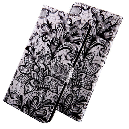 Monochrome mandala patterned flip phone wallet case with card slots and phone holder
