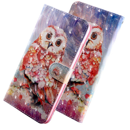 Blue and pink owl design leather phone wallet flip case with magnetic clasp