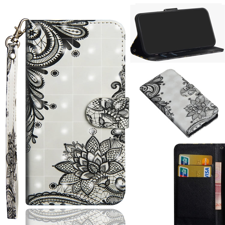 White and black mandala flip leather phone case with wrist strap and card slots