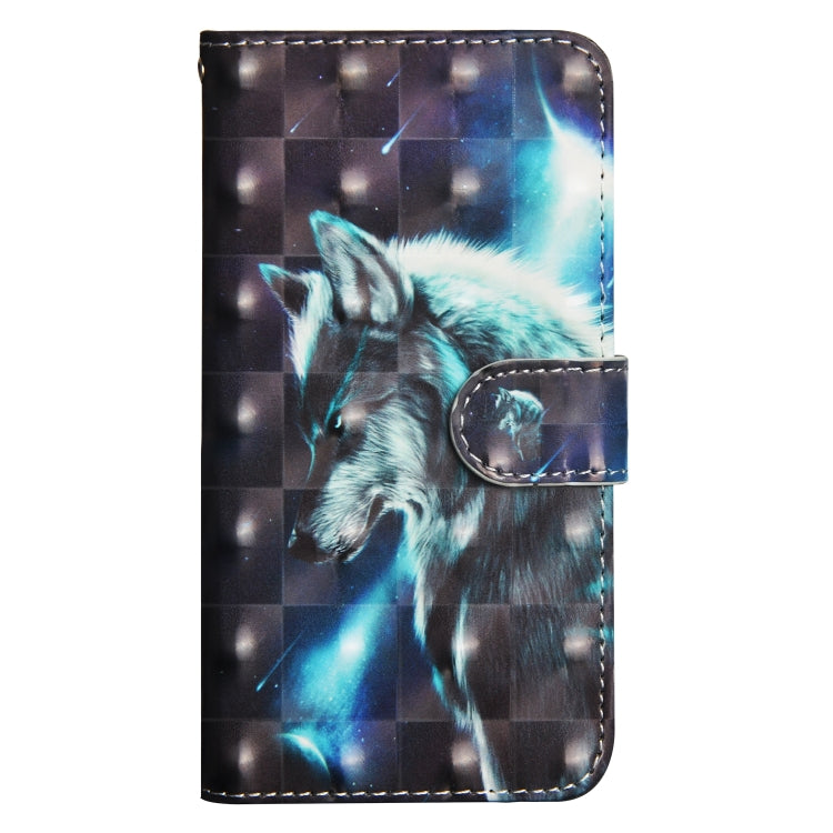 Phone wallet case with blue wolf portrait pattern and magnetic clasp