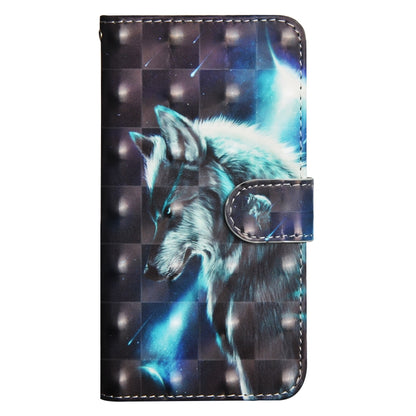 Phone wallet case with blue wolf portrait pattern and magnetic clasp