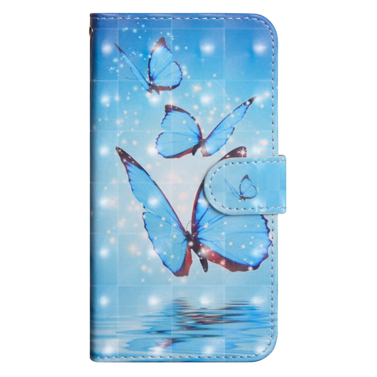 Blue butterfly print flip phone wallet case with front latch and wrist strap