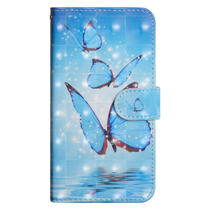 Blue butterfly print flip phone wallet case with front latch and wrist strap
