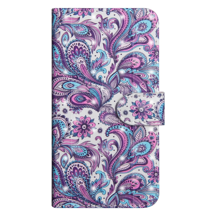 Purple paisley pattern flip phone wallet case with front latch